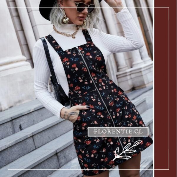 Vestido otoño invierno floral cierre corto jumper negro Moss Florentie