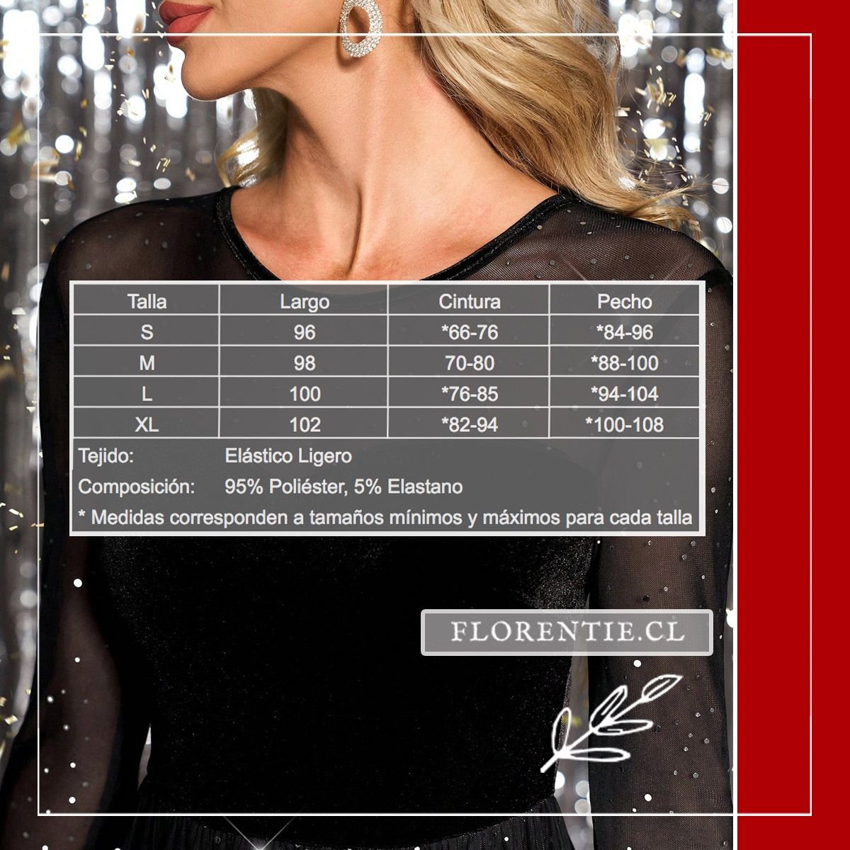 Medidas vestido negro brillante corto