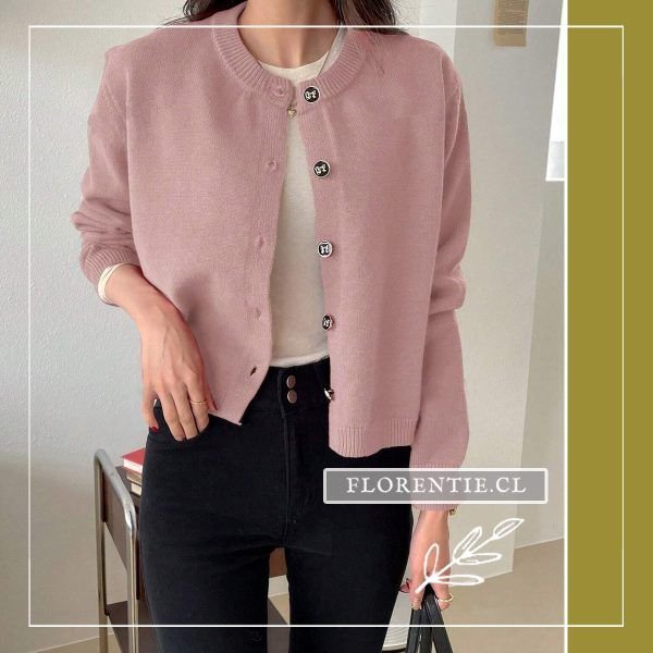 Cardigan mujer rosado corto liso