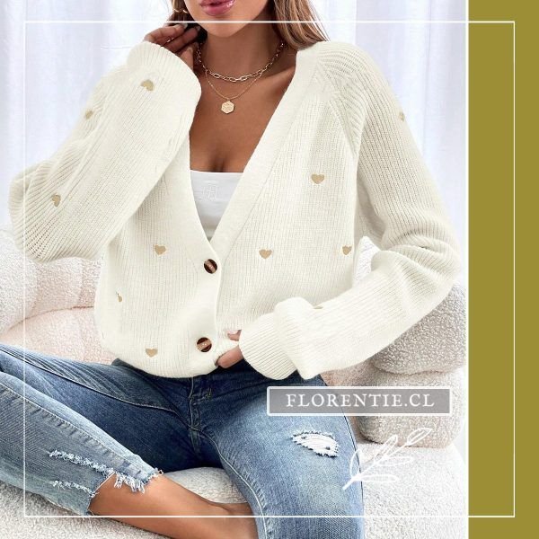 Cardigan mujer blanco corto con corazones