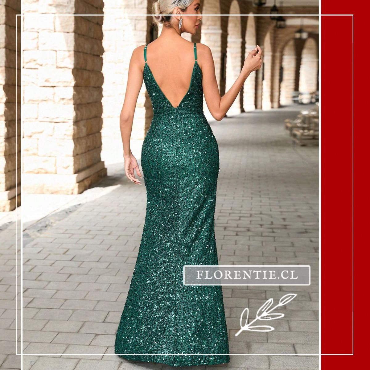 Espalda vestido verde largo