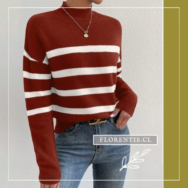 Sweater corto mujer rayas horizontales rojo ladrillo blanco