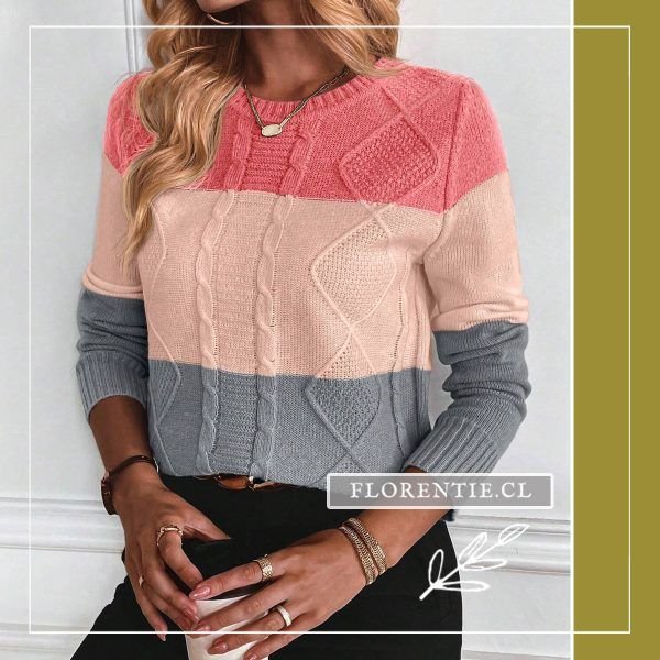 Sweater invierno mujer corto gris rosado