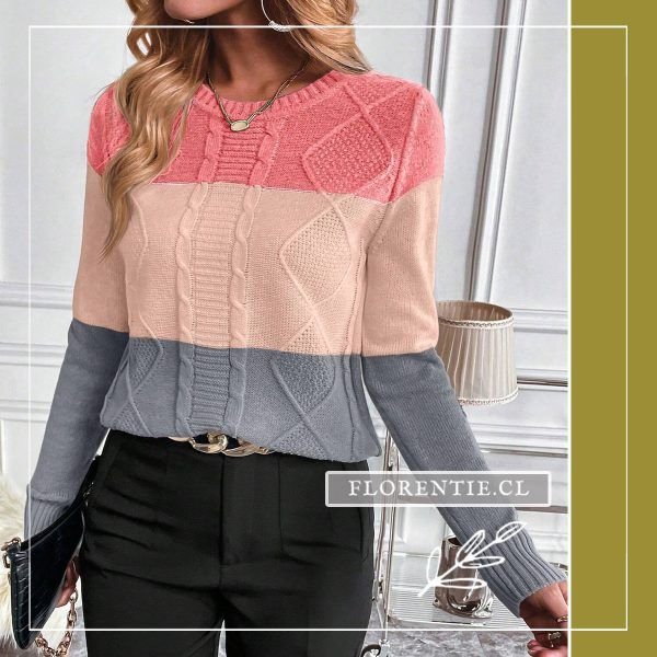 Sweater mujer corto gris rosado