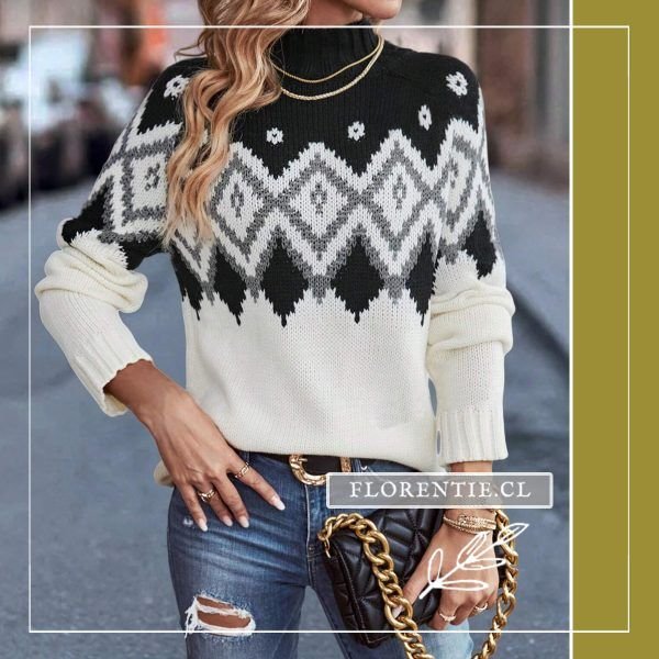 Sweater mujer etnico gris blanco