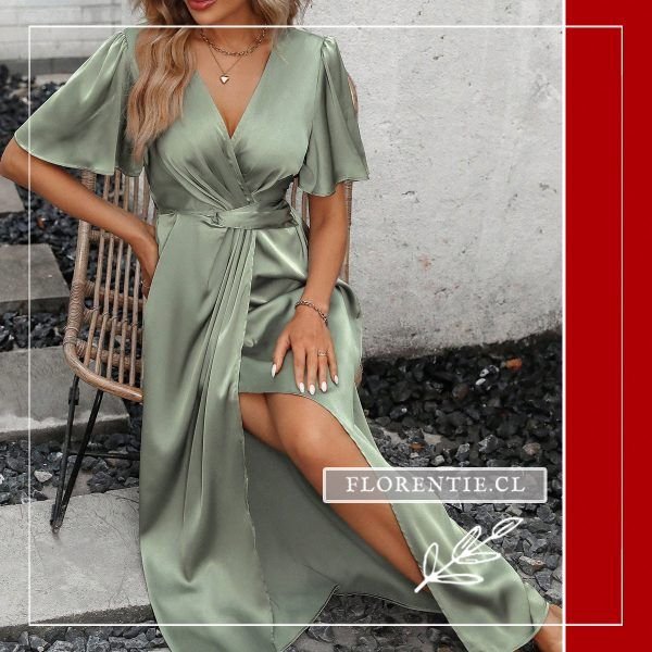 Vestido elegante envolvente verde salvia