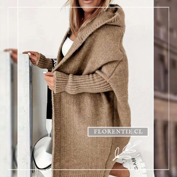 Vista lateral cardigan mujer color tabaco
