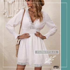 Vestido blanco manga larga corte midi