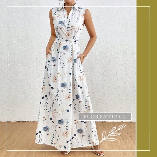 Vestido blanco maxi estampado flores