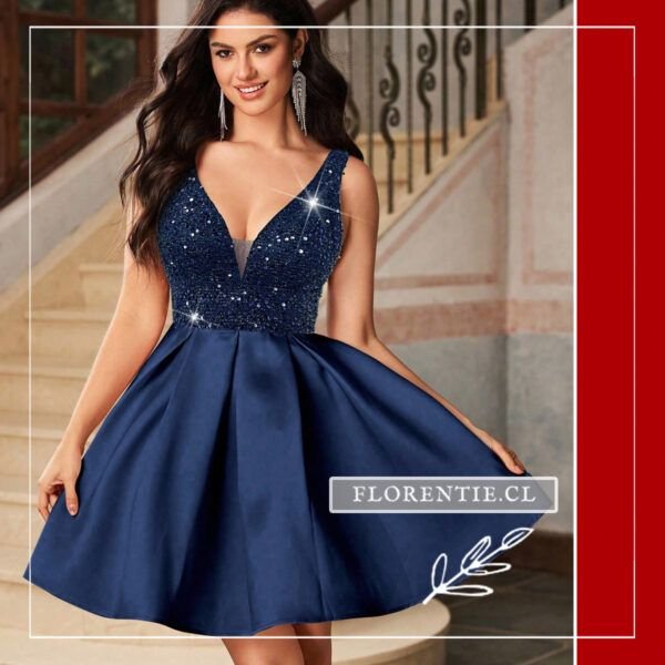Vestido corto azul brillo