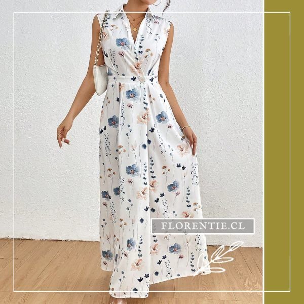 Vestido maxi blanco cuello camisero