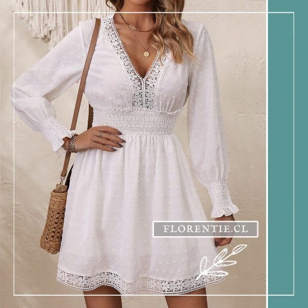 Vestido midi blanco mangas abullonadas