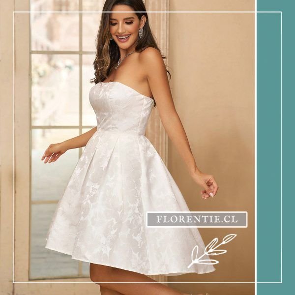 Vestido novia civil juvenil raso labrado blanco