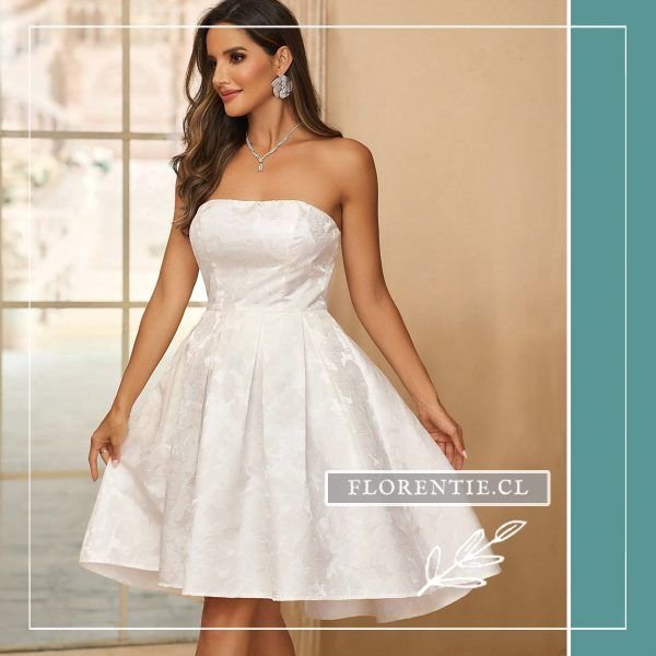 Vestido novia civil raso labrado blanco