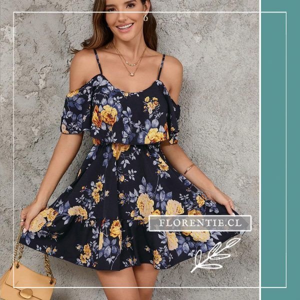 Vestido azul con flores amarillas