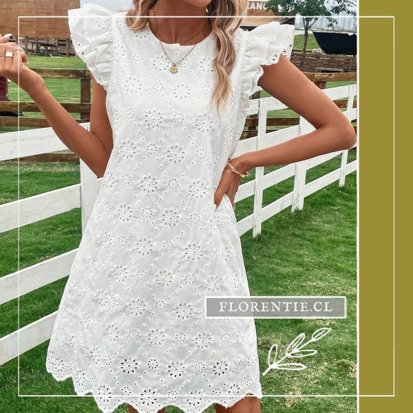 Vestido blanco de broderie corte recto