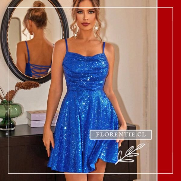 Vestido corto azul rey lentejuelas