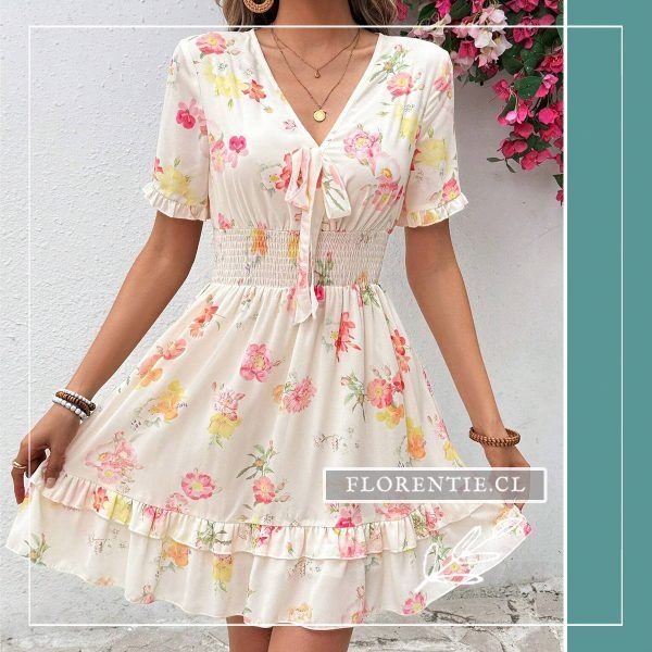 Vestido corto floral escote en V