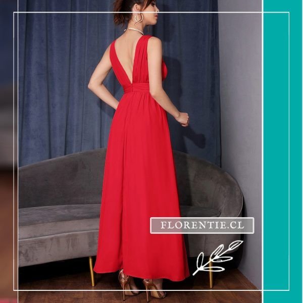 Vestido escote pronunciado espalda rojo