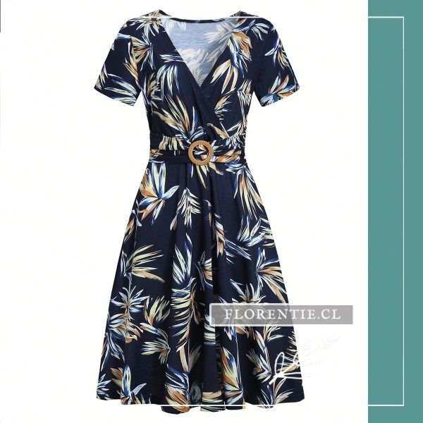 Vestido estampado tropical azul midi