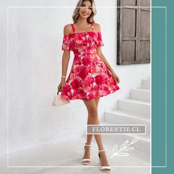 Vestido floreado blanco con rojo y rosado