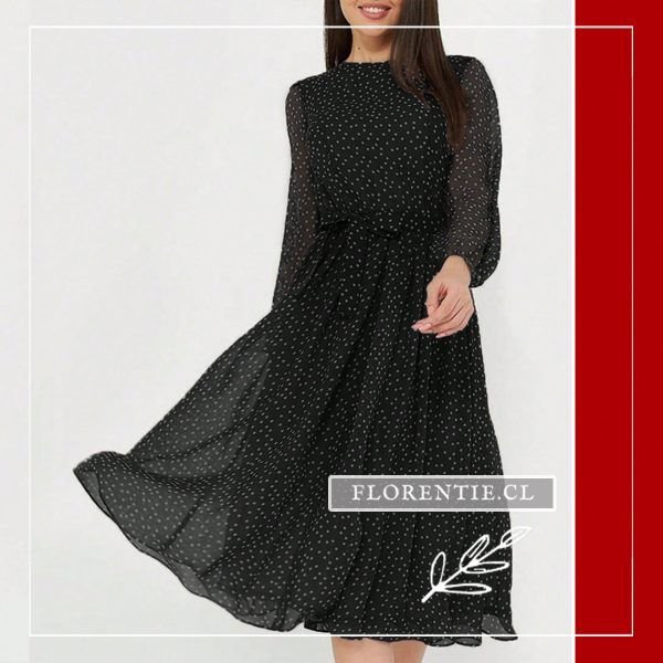 Vestido gasa negro falda amplia