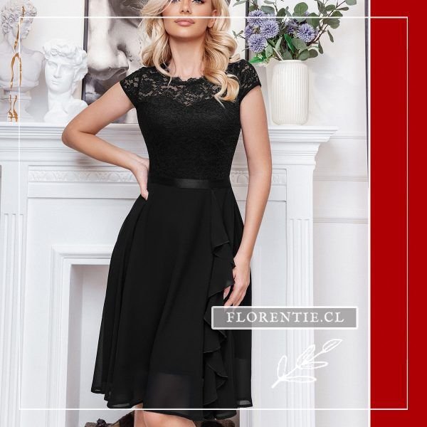 Vestido negro cocktail corte midi