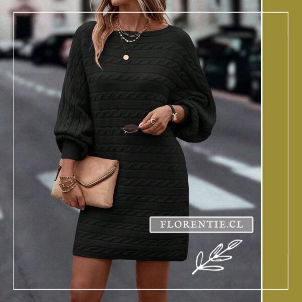 Vestido negro lanilla hasta rodilla mujer