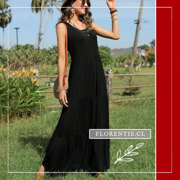 Vestido negro maxi cuello redondo