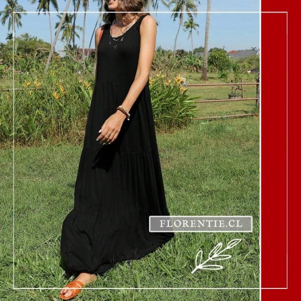 Vestido negro maxi cuello redondo imperio