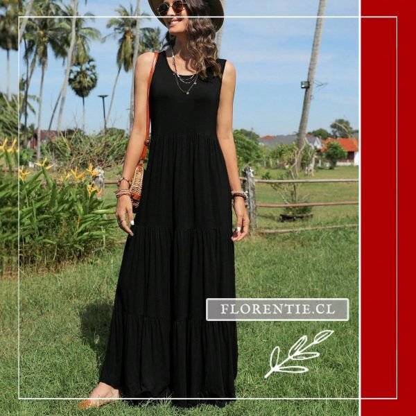 Vestido negro maxi cuello redondo sin mangas