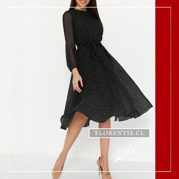 Vestido negro midi gasa lunares