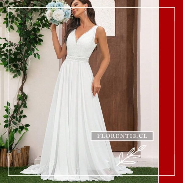 Vestido novia civil cuello V
