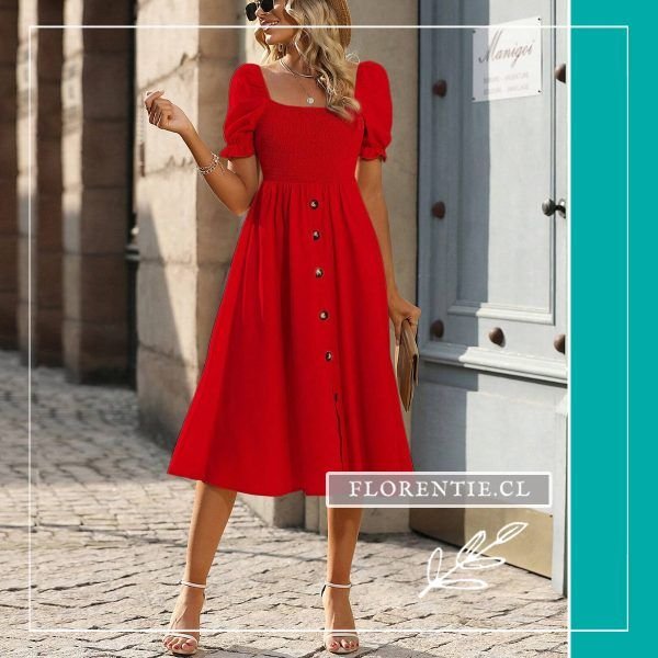 Vestido rojo fruncido mujer