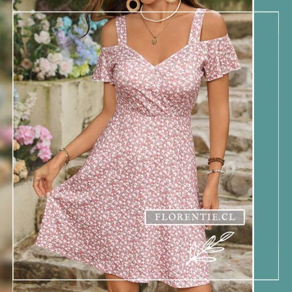 Vestido rosado hombros descubiertos