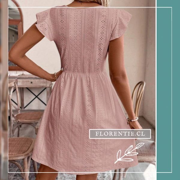 Espalda vestido perforado mujer rosado