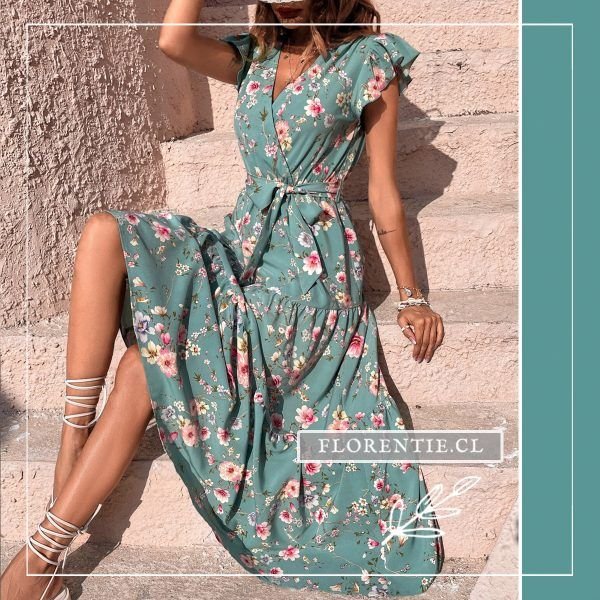 Vestido floral verde agua