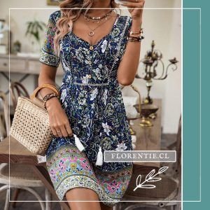 Vestido folk bohemio azul