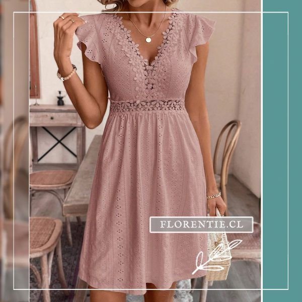 Vestido rosa bordado inglés