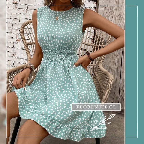 Vestido verde agua corto lunares blancos