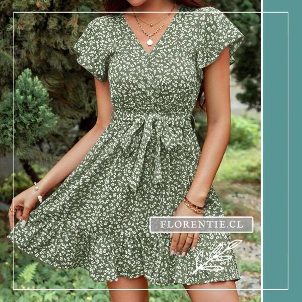 Vestido verde oliva con florcitas