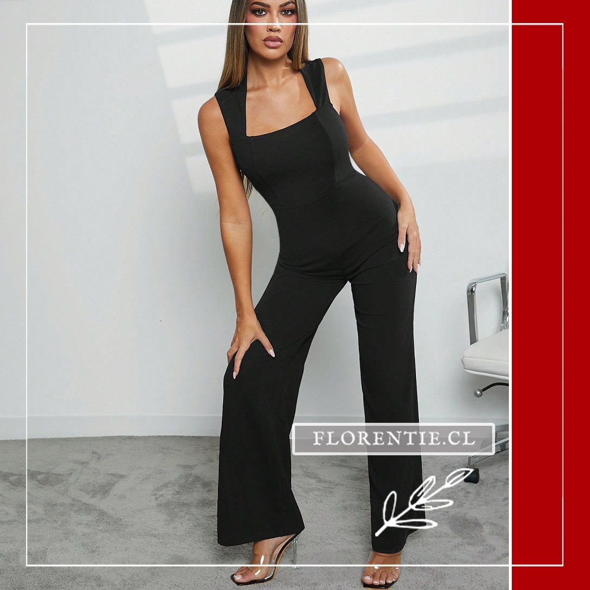 Enterito de fiesta negro para mujer con pantalones palazzo de caída fluida - Tienda Online