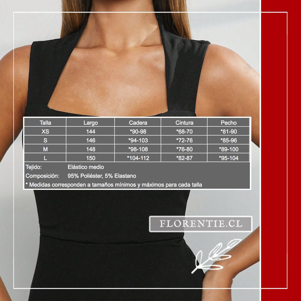 Tabla de medidas oficial para enterito negro mujer tallas XS a L