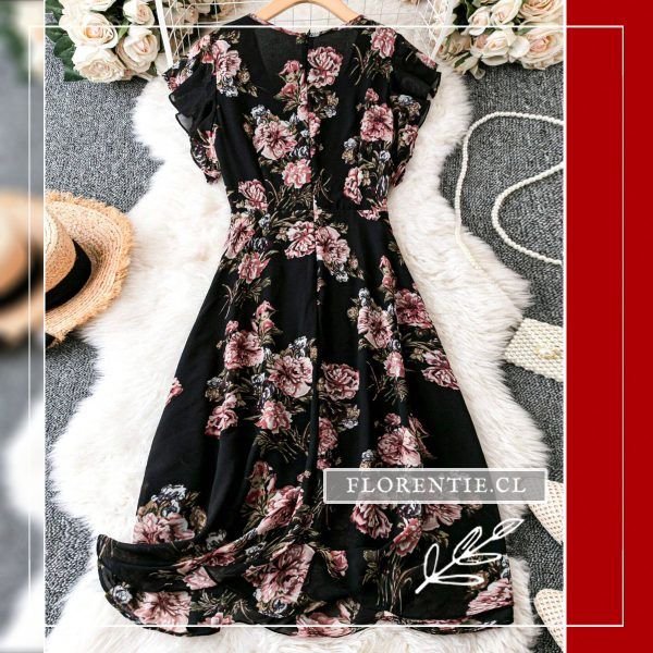 Espalda vestido midi negro con flores