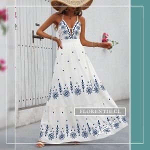 Vestido blanco flores azules