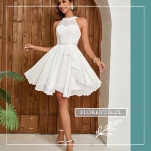 Vestido cuello halter blanco Pía