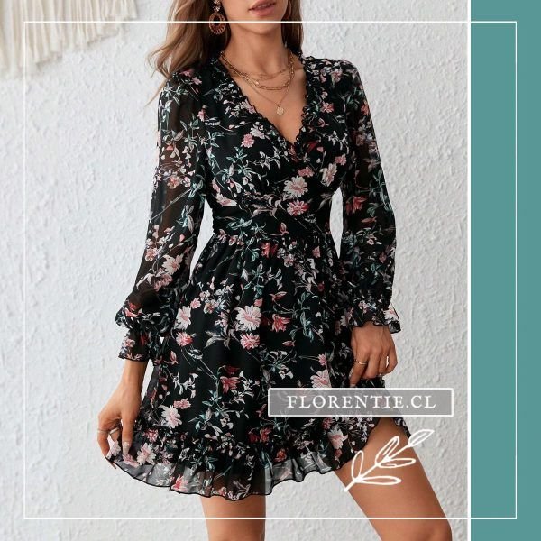 Vestido flores negro