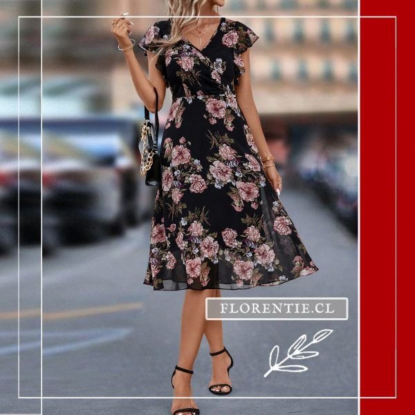 Vestido midi flores negro