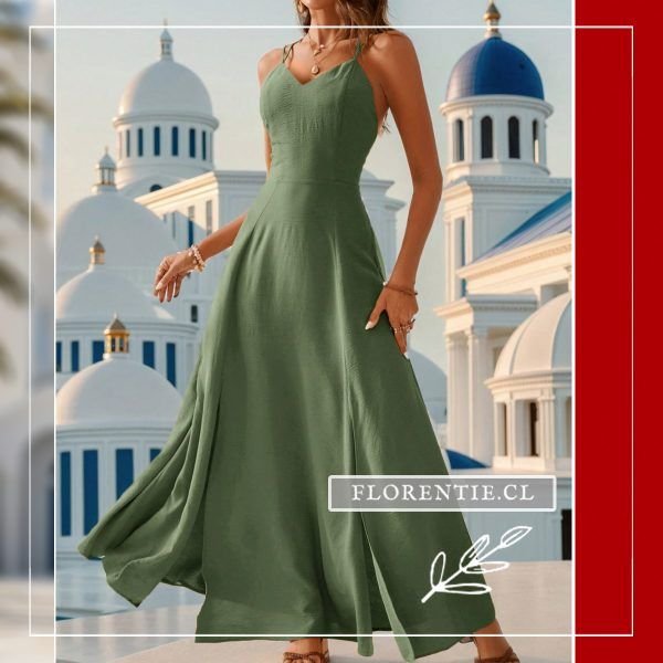 Vestido tirantes cruzados espalda verde oliva