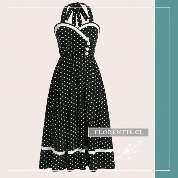 Vestido vintage negro lunares blancos